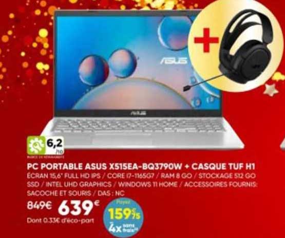 pc portable asus x515ea-bq3790w + casque tuf h1