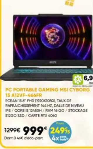 pc portable gaming msi cyborg 15 a12vf-466fr