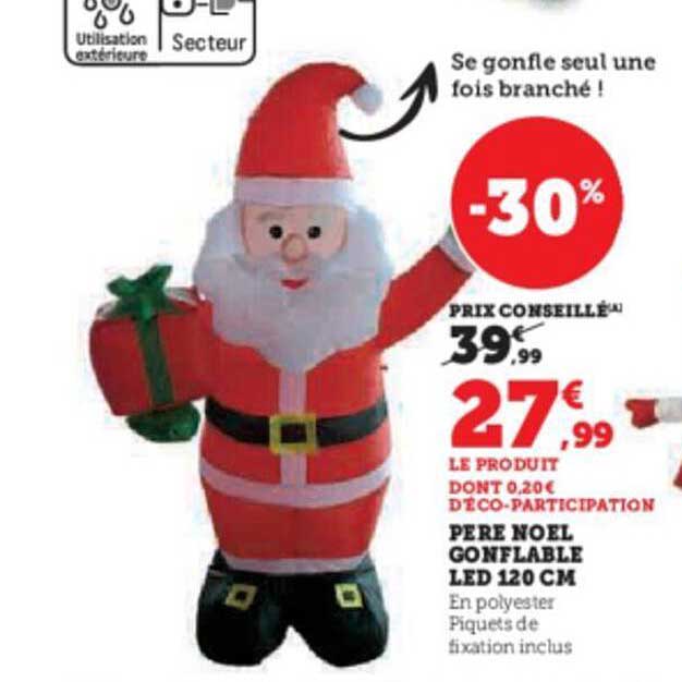 père noël gonflable led 120 cm