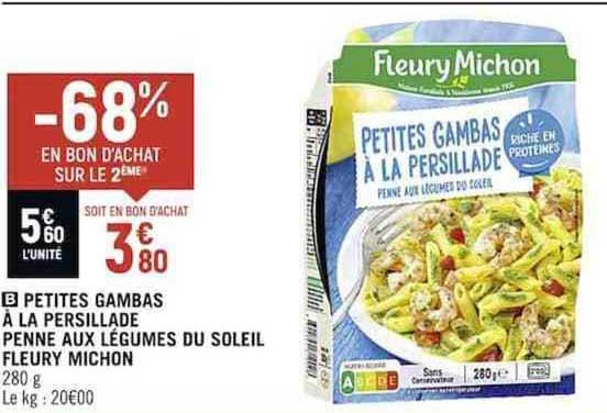 petites gambas à la persillade penne aux légumes du soleil fleury michon