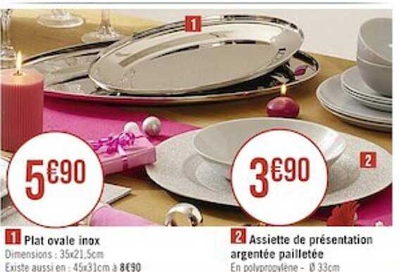 plat ovale inox ou assiette de présentation argentée pailletée