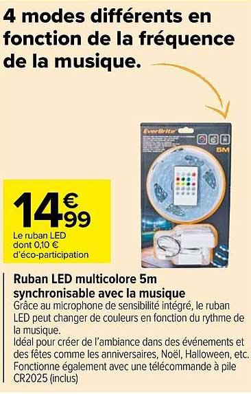 ruban led multicolore 5m synchronisable avec la musique