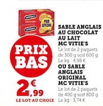 sablé anglais original ou au chocolat au lait mc vitie's