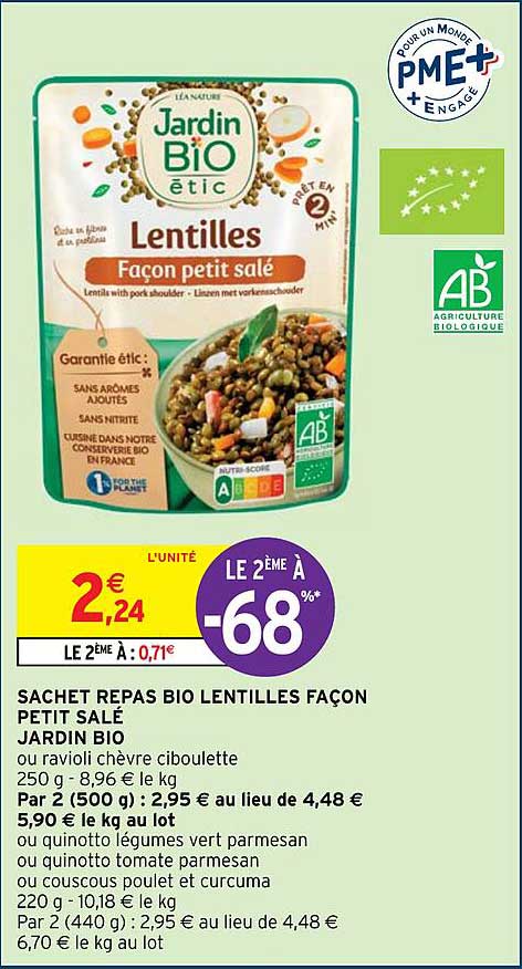 sachet repas bio lentilles façon petit salé jardin bio
