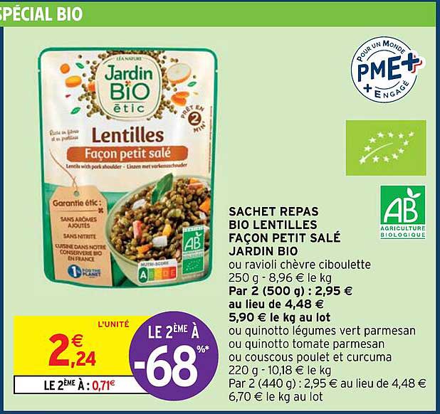 sachet repas bio lentilles façon petit salé jardin bio