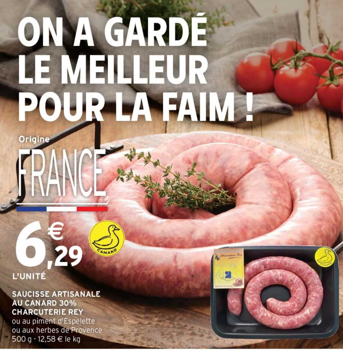 saucisse artisanale au canard 30% charcuterie rey
