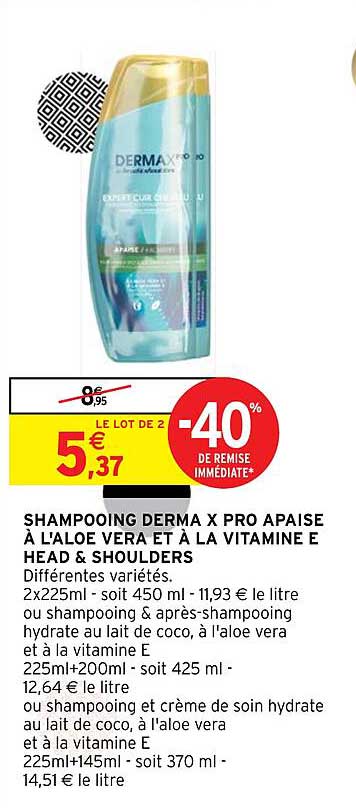shampooing derma X pro apaise à l'aloe vera et à la vitamine e head & shoulders