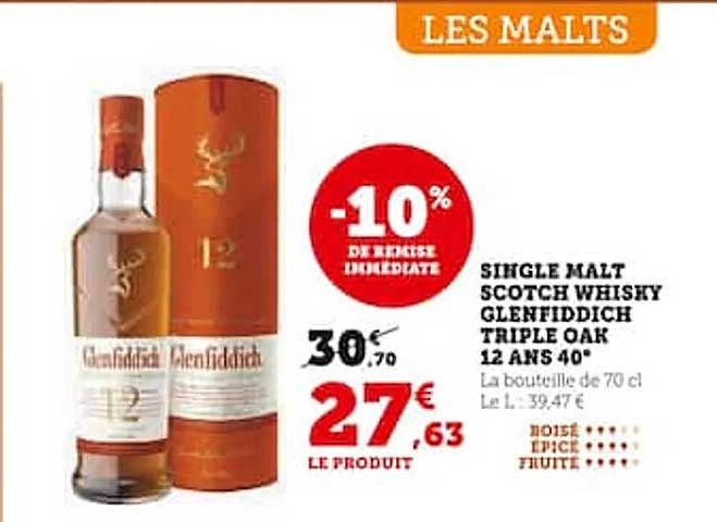 single malt scotch whisky glenfiddich triple oak 12 ans 40°