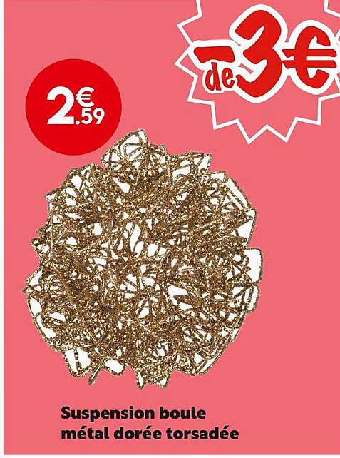 suspension boule métal dorée torsadée