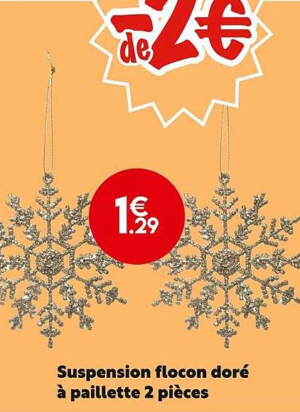 suspension flocon dore a paillette 2 pieces