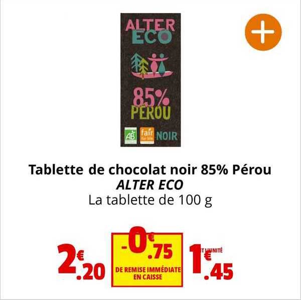 tablette de chocolat noir 85% pérou alter éco