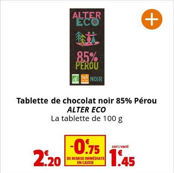 tablette de chocolat noir 85% pérou alter eco