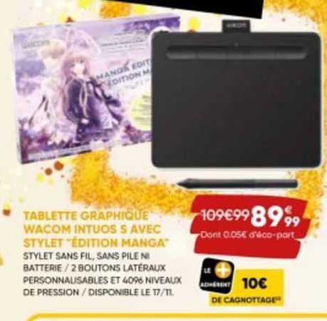 tablette graphique wacom intuos s avec stylet "édition manga"