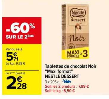 tablettes de chocolat noir "maxi format" nestlé dessert
