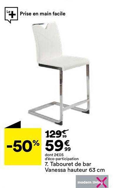 tabouret de bar vanessa hauteur 63 cm modern living
