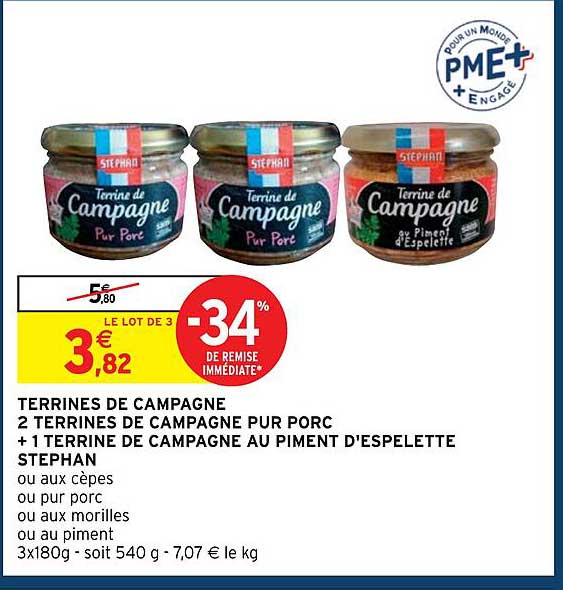 Terrines De Campagne 2 Terrines De Campagne Pur Porc + 1 Terrine De Campagne Au Piment D'espelette Stephan