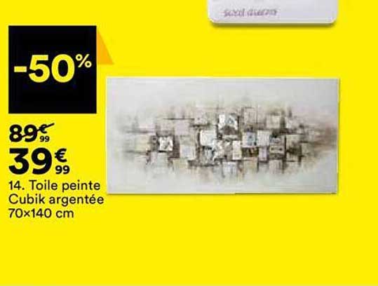 toile peinte cubik argentée 70 x 140 cm