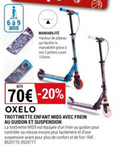 Trottinette Enfant Mid5 Avec Frein Au Guidon Et Suspension Oxelo