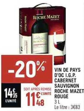vin de pays d'oc i.g.p. cabernet sauvignon roche mazet rouge