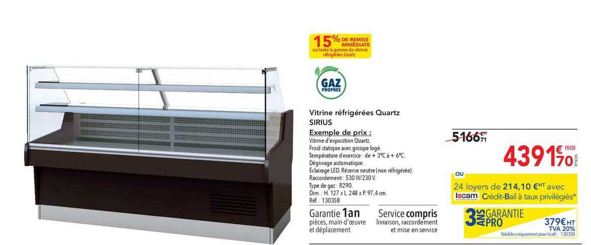 Vitrine Réfrigérées Quartz Sirius Exemple De Prix