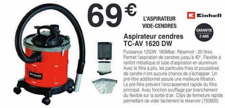 aspirateur cendres tc-av 1620 dw einhell