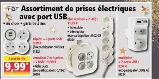 assortiment de prises électriques avec port usb