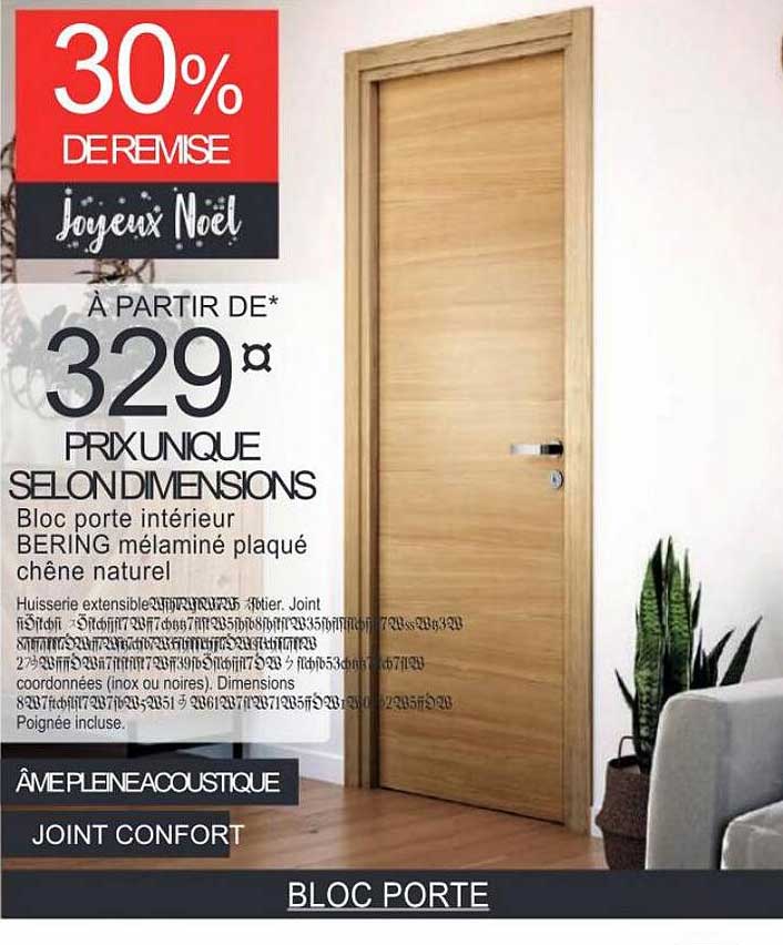 bloc porte intérieur bering mélaminé plaqué chêne naturel