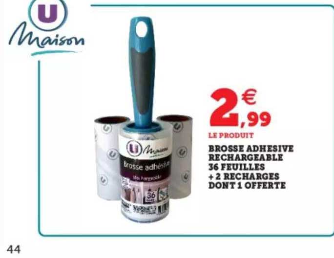 brosse adhésive rechargeable 36 feuilles + 2 recharges dont 1 offerte
