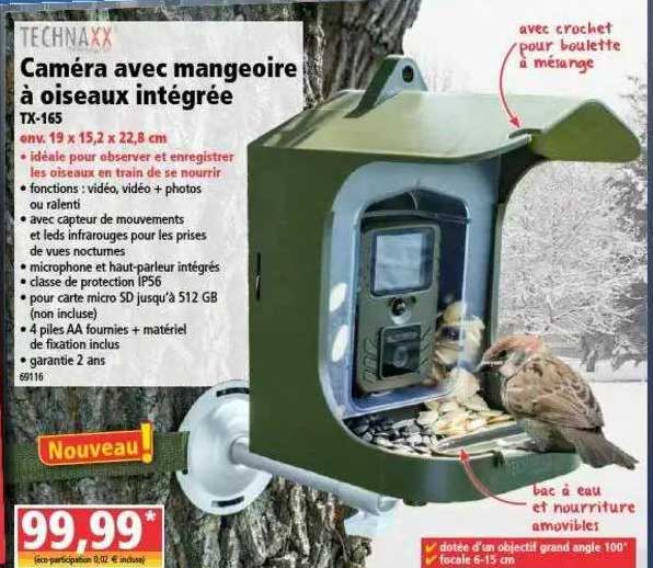 caméra avec mangeoire à oiseaux intégrée