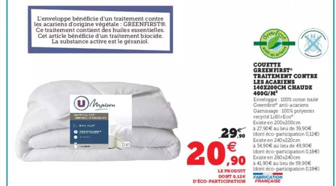 couette greenfirst traitement contre les acariens 140 x 200 cm chaude