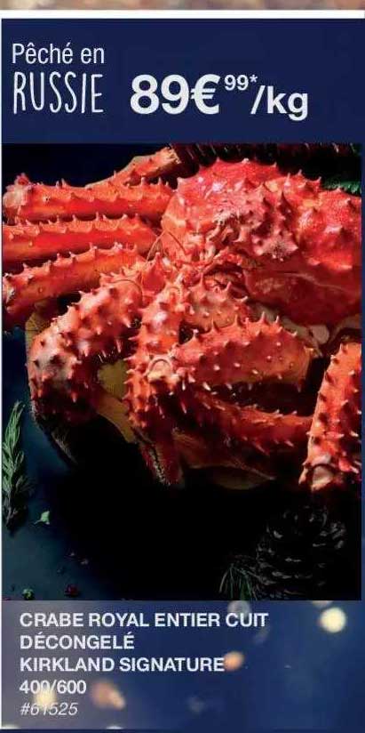 crabe royale entier cuit décongelé kirkland signature