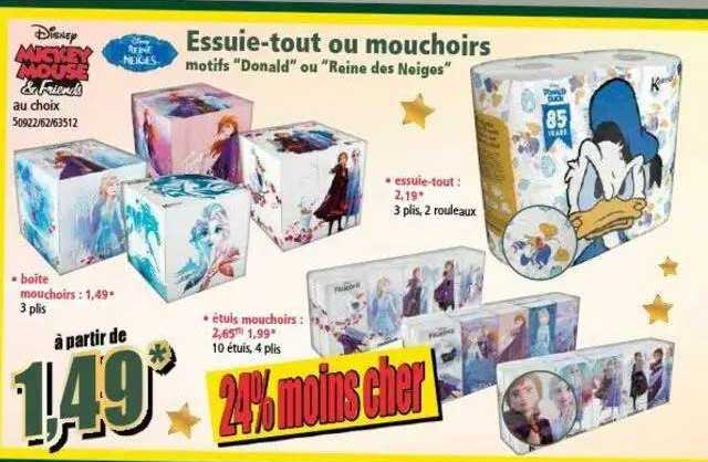 essuie-tout ou mouchoirs motifs "donald" ou "reine des neiges"