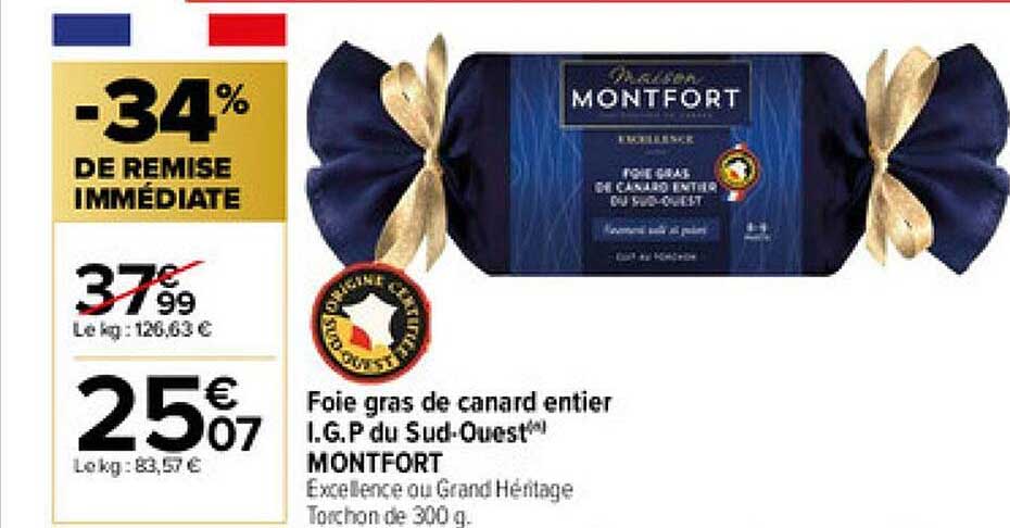 foie gras de canard entier i.g.p. du sud-ouest montfort