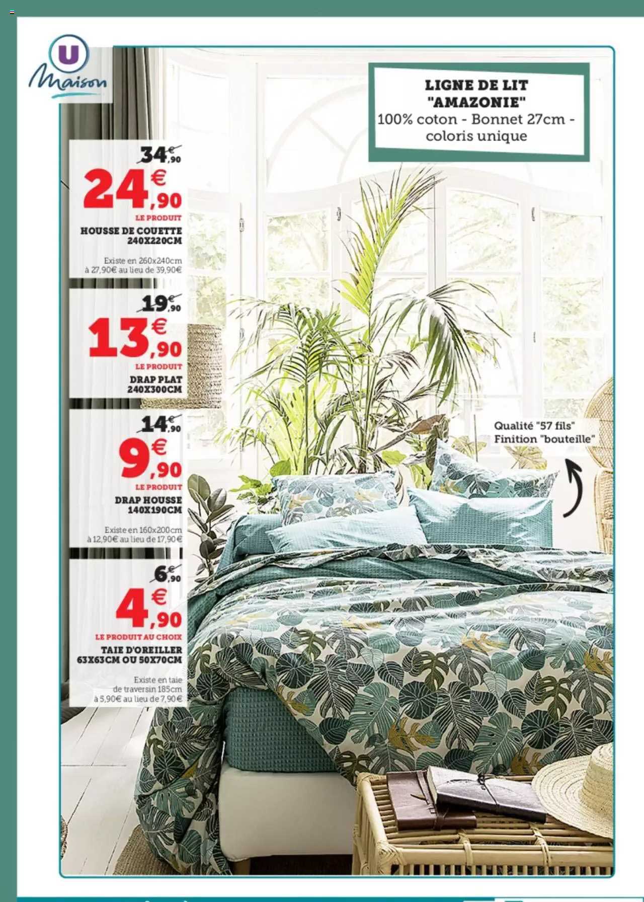 ligne de lit "amazonie" : housse de couette, drap plat, drap housse, taie d'oreiller