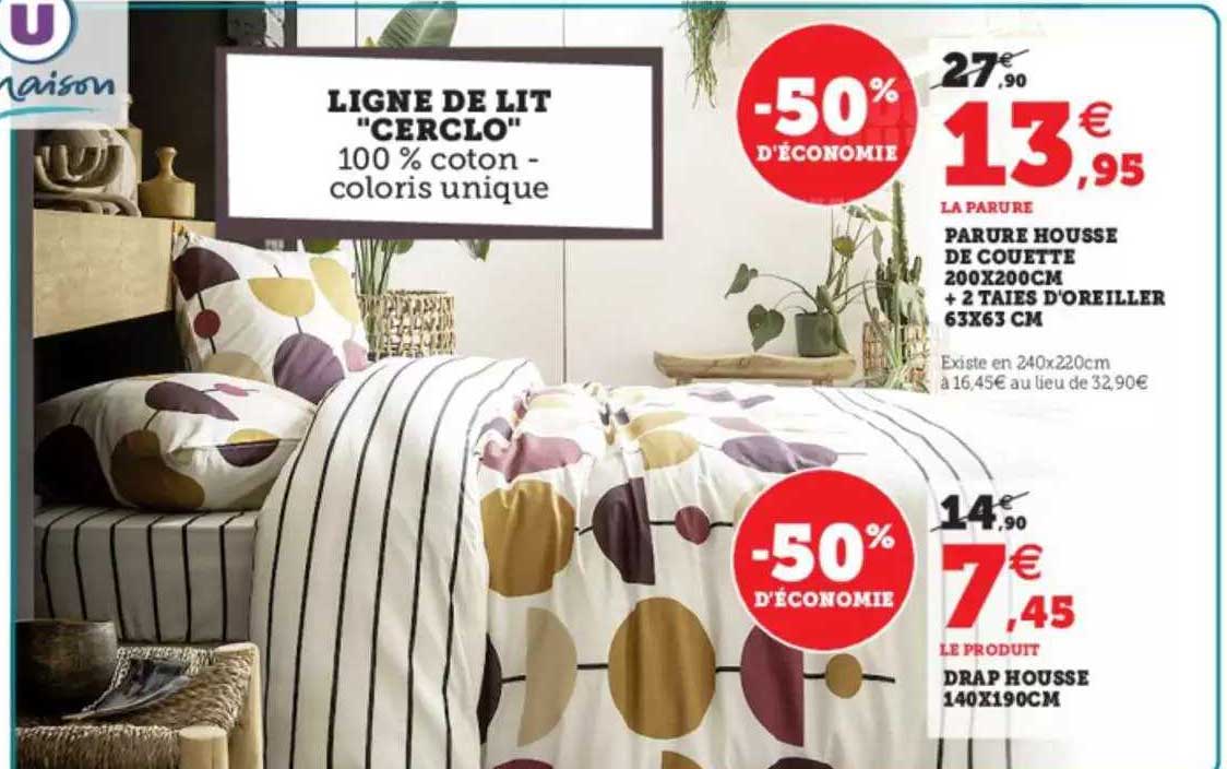 ligne de lit "cerclo" : parure housse de couette 200 x 200 cm + 2 taies d'oreiller 63 x 63 cm, drap housse 140 x 190 cm