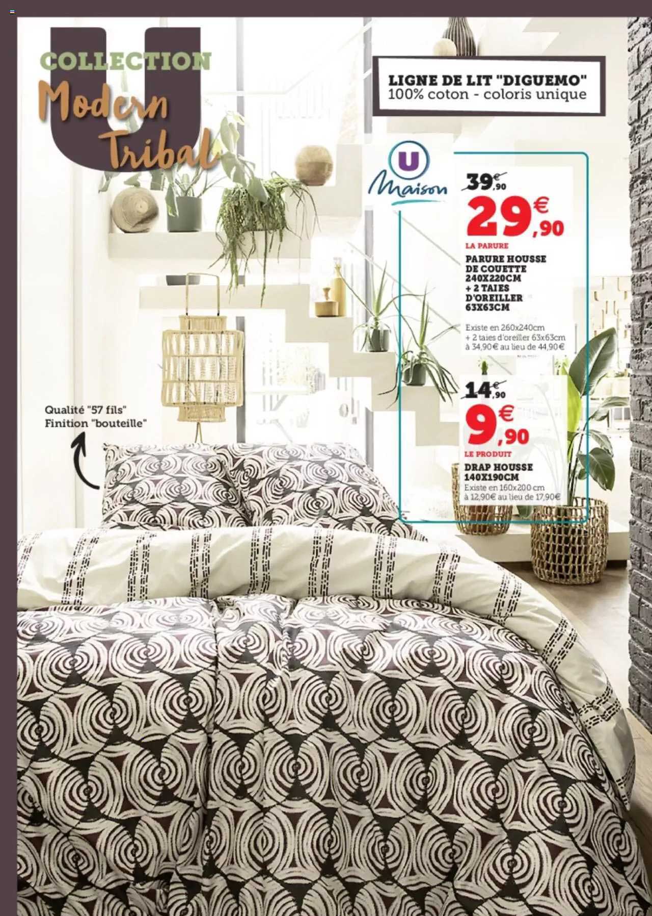 ligne de lit "diguemo" : parure housse de couette 240 x 220 cm + 2 taies d'oreiller 63 x 63 cm , drap housse 140 x 190 cm