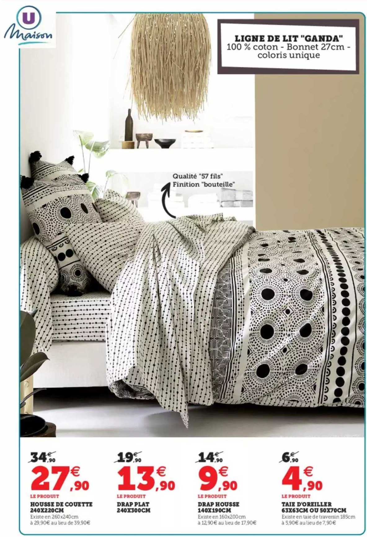 ligne de lit "ganda" : housse de couette 240 x 220 cm, drap plat 240 x 300 cm, drap housse 140 x 190 cm, taie d'oreiller 63 x 63 cm ou 50 x 70 cm