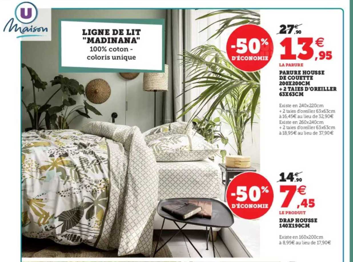 ligne de lit "madinana" : parure housse de couette 200 x 200 cm + 2 taies d'oreiller 63 x 63 cm, drap housse 140 x 190 cm