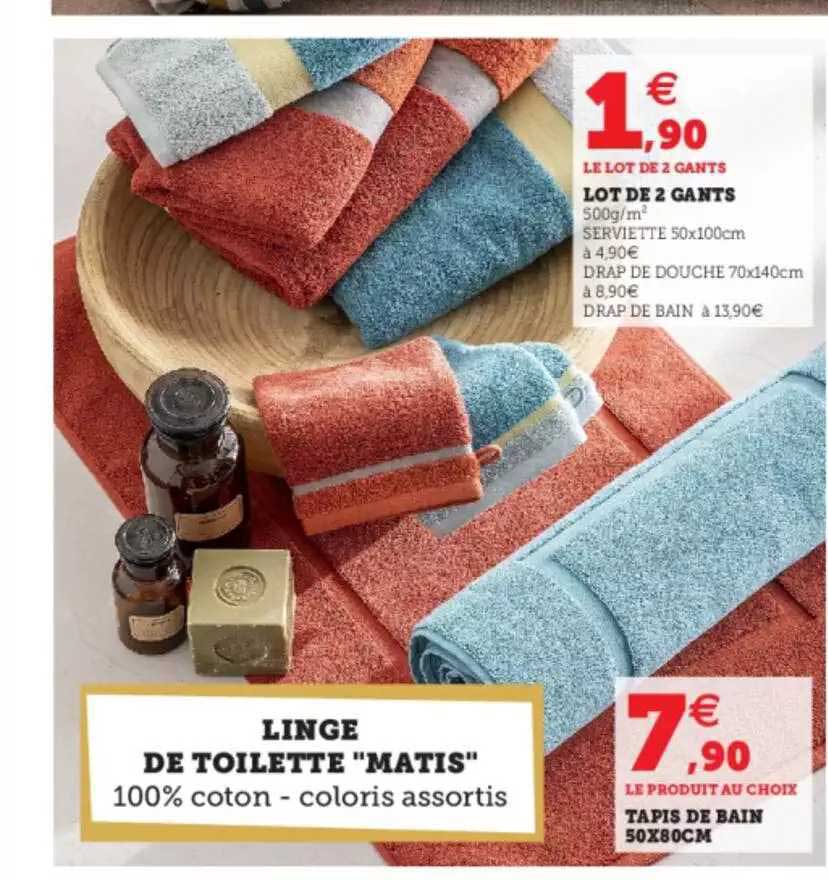 linge de toilette "matis" : lot de 2 gants, tapis de bain 50 x 80 cm