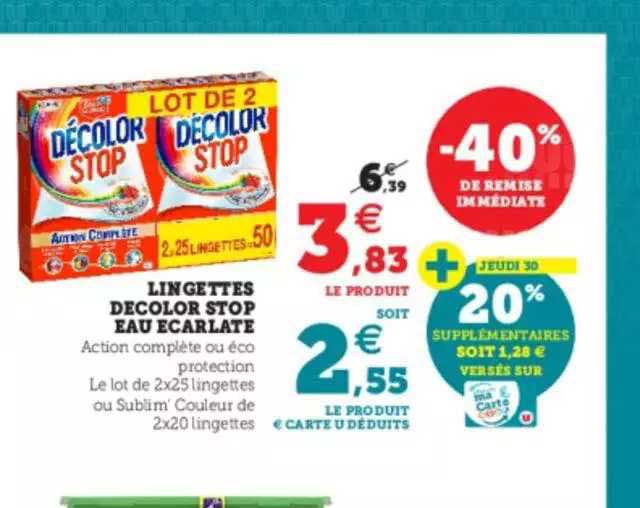 lingettes décolor stop eau écarlate
