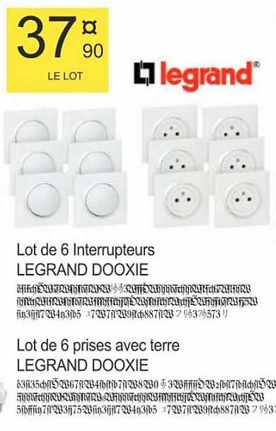 lot de 6 interrupteurs legrand dooxie, lot de 6 prises avec terre legrand dooxie