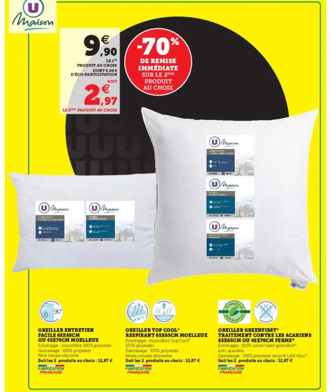 Oreiller Entretien Facile, Oreiller Top Cool Respirant, Oreiller Greenfirst Traitement Contre Les Acariens