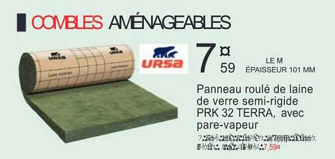 panneau roulé de laine de verre semi-rigide prk 32 terre, avec pare-vapeur ursa