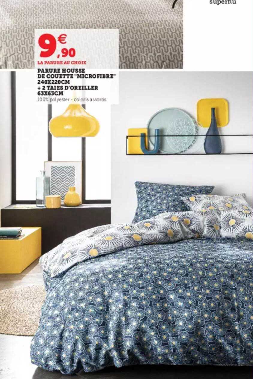 parure housse de couette "microfibre" 240 x 220 cm + 2 taies d'oreiller 63 x 63 cm