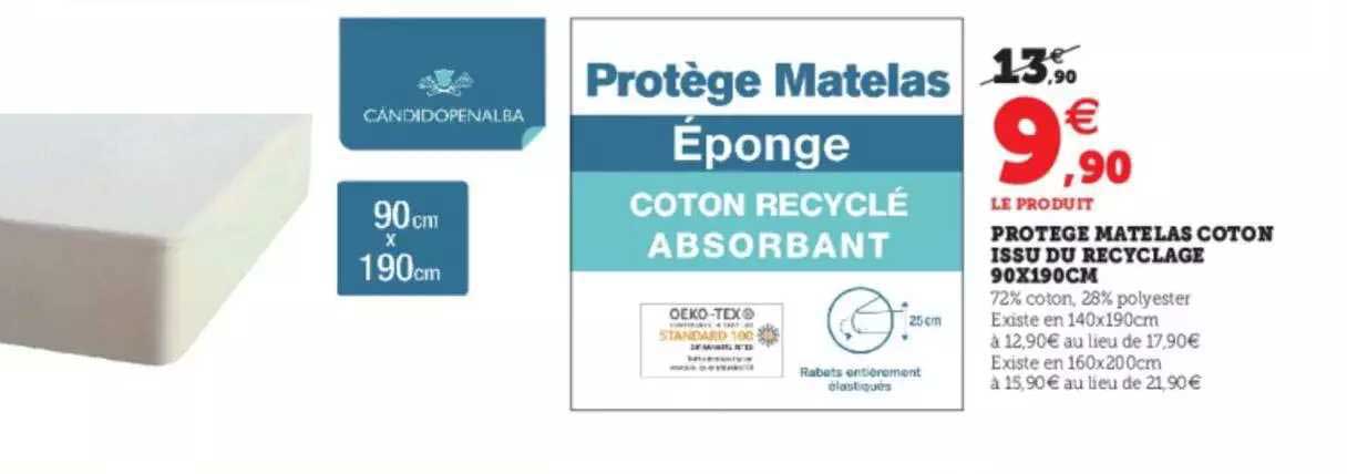 protège matelas coton issu du recyclage 90 x 190 cm