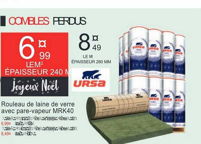 rouleau de laine de verre avec pare-vapeur mrk40 ursa