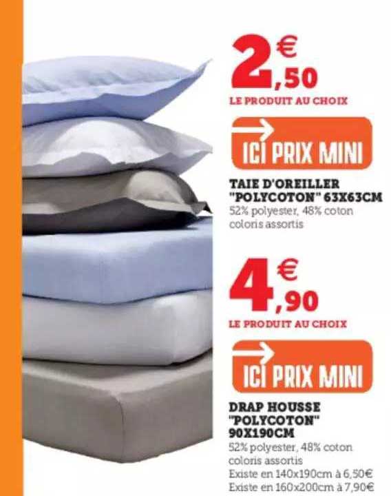 Taie D'oreiller "polycoton" 63 X 63 Cm, Drap Housse "polycoton" 90 X 190 Cm