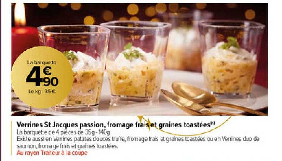 verrines st jacques passion, fromage frais et graines toastées