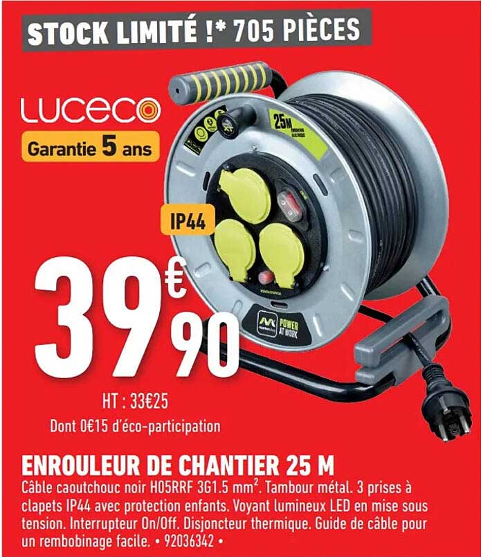 enrouleur de chantier 25 m luceco