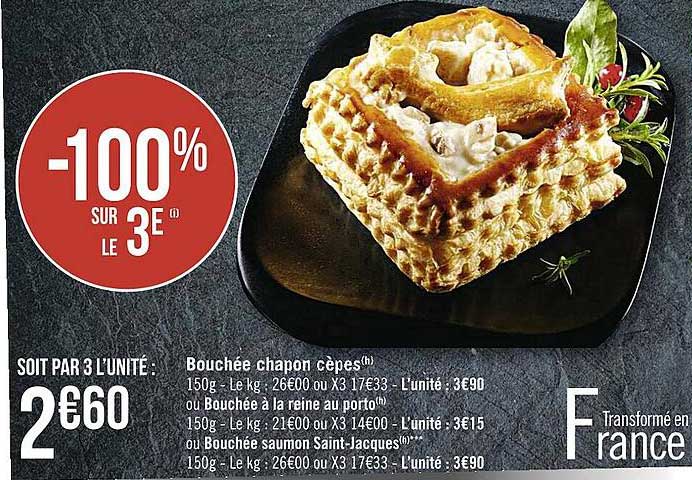 bouchée chapon cèpes ou bouchée à la reine au porto ou bouchée saumon saint-jacques